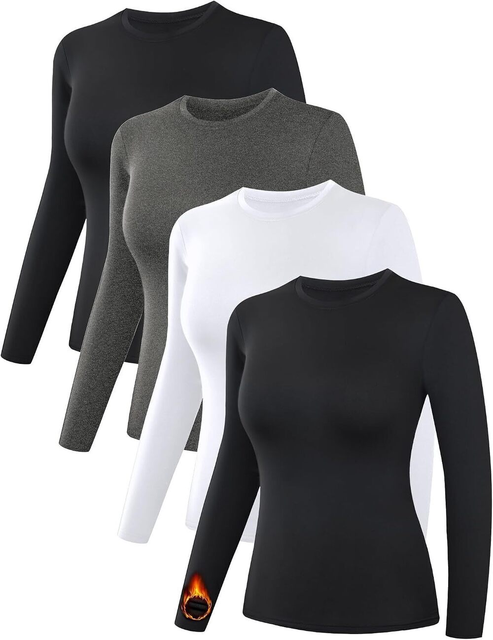 4 Pack Women’s Thermal Shirts Fleece Lined Long Sleeve for Winter (M)